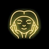 Woman touching face with closed eyes neon signboard vector