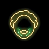 Neon icon of face massage showing lifting direction on black background vector