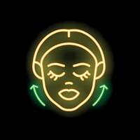 Woman wearing face mask with lifting arrows neon signboard vector