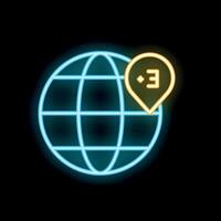Neon icon of earth globe with location pin showing letter e vector