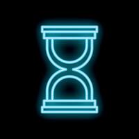 Blue neon hourglass showing time passing on black background vector