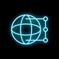 Neon icon of a globe connecting to network points representing global business vector