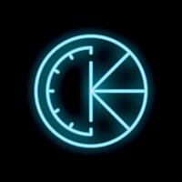 Neon sign showing a clock face split into slices representing time management vector