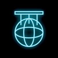Neon icon of a disco ball hanging and glowing on a black background vector