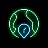 Neon pin showing location on planet earth icon vector