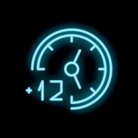 Neon clock showing plus twelve hours time management concept vector