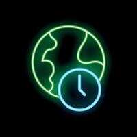 Neon sign of clock showing global time zones vector