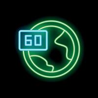 Neon icon of earth with sixty seconds timer showing deadline vector