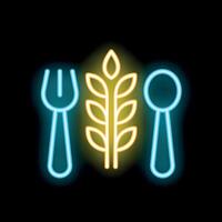 Neon icon of wheat with fork and spoon for bakery vector