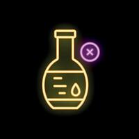 Neon sign showing erlenmeyer flask containing liquid with cross mark on black background vector