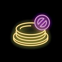 Neon sign showing stop sign over stack of coins illustrating concept of bankruptcy vector
