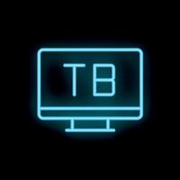 Blue neon computer screen displaying tb abbreviation on black background vector