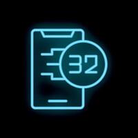 Smartphone showing 32 bit architecture neon style icon vector