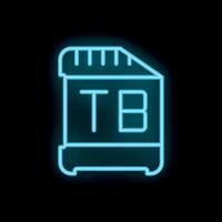 Glowing neon icon of a micro sd card for storing terabytes of data vector