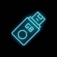 Glowing neon blue usb flash drive icon on a black background vector