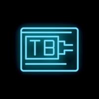 Neon icon of external hard drive flash drive showing data storage capacity vector