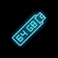 Neon usb flash drive icon glowing against a black background vector