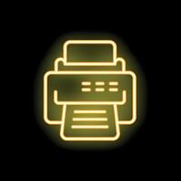 Neon office printer printing documents icon on black background vector