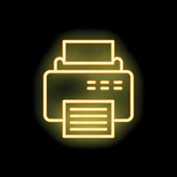 Neon printer icon printing document on black background vector