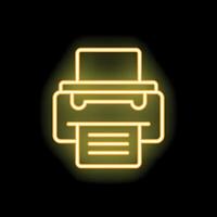 Neon printer icon printing document with yellow glow vector