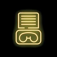 Neon icon of eyeglasses resting on open book representing reading and vision vector