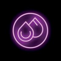 Neon water drop icon glowing in circle on dark background vector