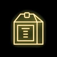 Yellow neon sign of a delivery box on a black background vector