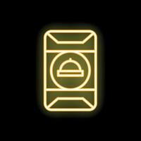 Neon icon of smartphone app for food delivery service on black brick wall background vector