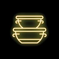 Neon sign of stacked soup bowls glowing yellow vector