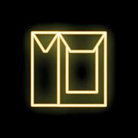 Bright yellow neon open box icon glowing on black background vector