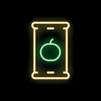 Glowing neon line icon showing a smartphone with an apple on its screen vector