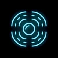 Neon blue circle glowing with concentric rings on black background vector