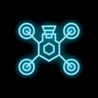 Neon blue drone icon on black background representing modern technology and innovation vector