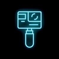 Glowing neon line action camera icon isolated on black background vector