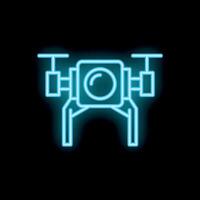 Neon sign of drone with camera taking photos and videos vector