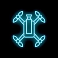 Glowing neon icon of a drone flying with four propellers vector