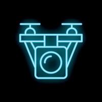 Neon icon of drone recording with camera in blue vector