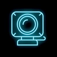 Neon webcam icon glowing in the dark for live streaming vector