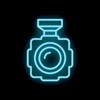 Neon icon of action camera with external flash light vector