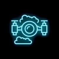 Neon icon of drone flying through clouds taking photos vector