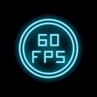 Neon sign showing 60 fps in blue against a black background vector