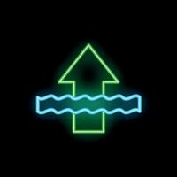 Neon green arrow pointing up through blue wavy line on black background vector