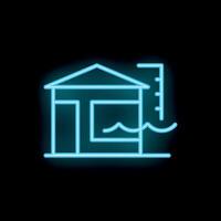 Neon icon of house flooded with water showing increasing level on gauge vector
