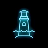 Neon lighthouse guiding ships with bright light vector