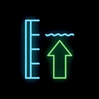 Neon sign showing a water level increasing with a green up arrow vector