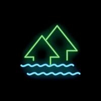 Neon icon of coniferous forest partially submerged by flood water vector
