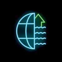 Neon icon of global warming showing rising sea levels vector