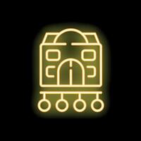 Yellow neon sign of a building with round windows and a round door on a black background vector