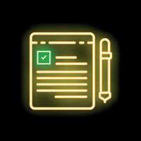 Neon icon of a document being edited and a stylus pen vector