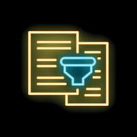 Neon sign representing data analysis with funnel and documents vector